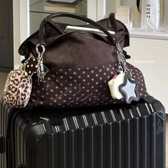 YICKYUE  -  Autumn Winter Embroidered Leopard Print Tote Bag Single Shoulder Star Mirror Pendant Y2K Trendy Women's Handbag Casual Travel