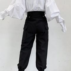 Hearujoy Summer Black Personality Design Three-dimensional Pocket Overalls Men All-match Casual Trousers Mens Clothing Pants Hombre Y2K