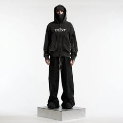 Hearujoy Y2K Ninja Hoodie Gothic Trendy Double Hat Design Functional Streetwear Vintage High Street Men Women Oversized Casual Pullover