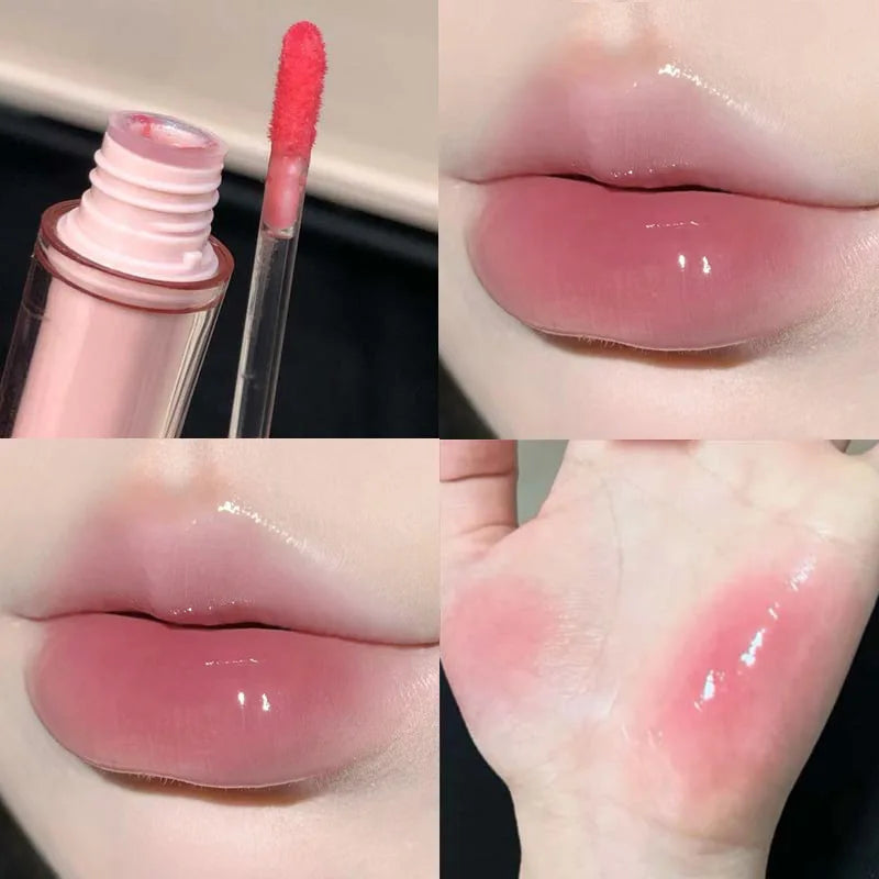 YICKYUE  -  Pink Mirror Crystal Lip Gloss Makeup Water Glass Lip Glaze Plumping Waterproof Jelly Lip Tint Lipstick Moisturizing Beauty Lips