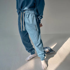 Hearujoy Mens Basic Casual Ribbed Cuffed Trousers Autumn Winter Genderless Comfortable Home Solid Color Loose Sports Sweatpants Unisex