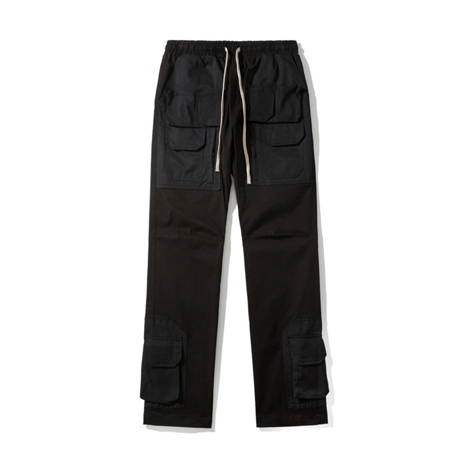 Hearujoy Hip Hop Cargo Pants Men Multi-pocket Patchwork Streetwear Joggers Trousers High Street Function Pant Elastic Waist Male Black