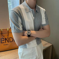 HEARUJOY  -  Summer Men's Lightweight Short-Sleeve Polo Shirt Simple Color Blocking Knit