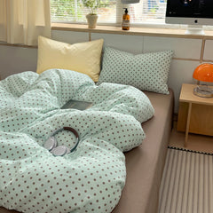 YICKYUE  -  Ins Nordic Bedding Set Simple Style Polka Dot Duvet Cover Set Soft Flat Sheet Single Twin Size Double Bed Sheet Set For Bedroom