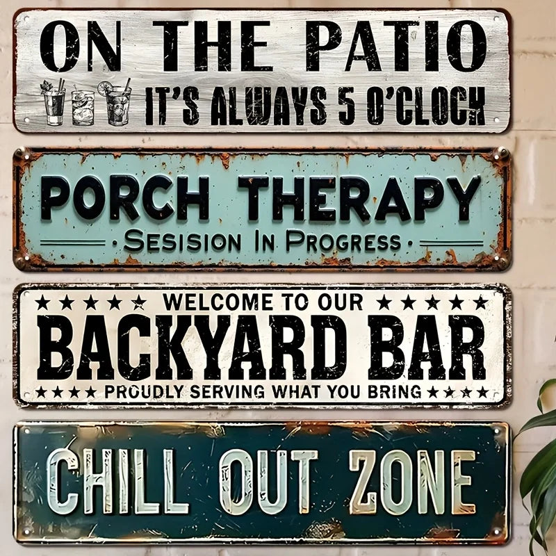 YICKYUE  -  2D Flat,Set Of 4 Humorous Outdoor Signs for Patio Decoration, Featuring Street Signs Suitable for Home Wall Decor, Backyard Bar