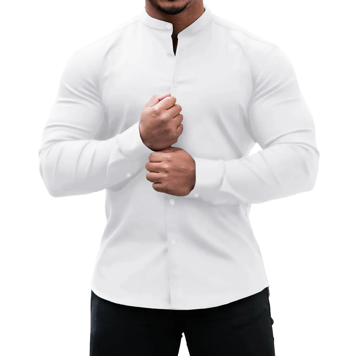 Hearujoy Sports & Leisure Men's Clothing Cardigan Slim Long Sleeve T-shirt Men Casual Button New Solid Color White Shirt Black Blouse