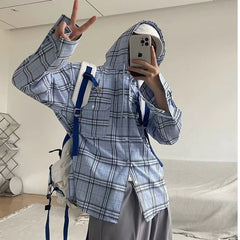 HEARUJOY  -  Hooded Checkered Mens Shirt Jacket New Spring Thin Casual Fashionable High Street Male Coats Hip Hop Unisex Tops Comfortable