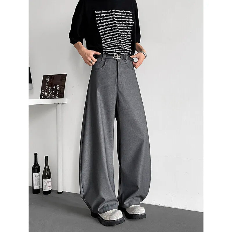HEARUJOY  -  Grey Black Suit Pants Men Oversized Society Mens Dress Pants Korean Casual Wide Leg Pants Mens Office Formal Trousers M-3XL