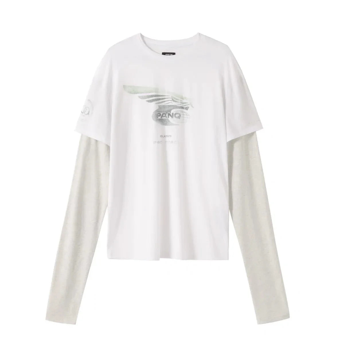 Hearujoy Fake Two Pieces Long Sleeved Tee Mens and Womens Wings Oversized Washed Cotton Casual Top Tees Round Neck Loose T-shirt