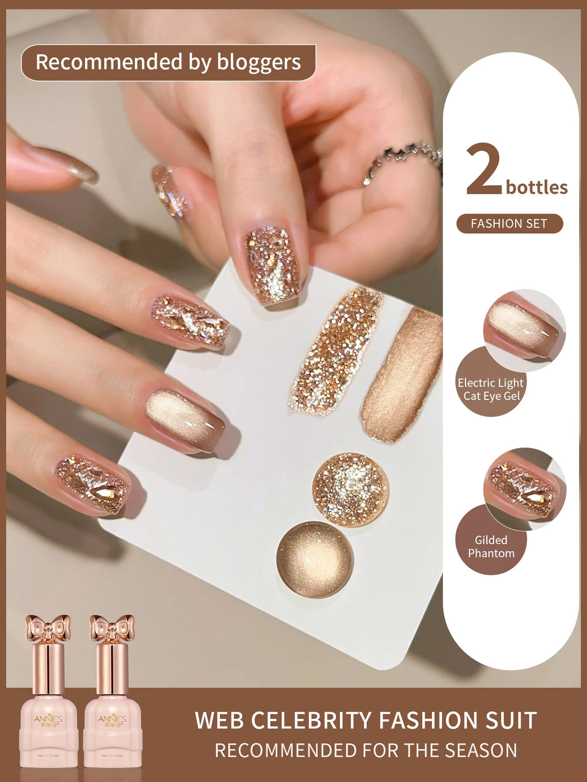 YICKYUE  -  2Pc 10Ml Sparkling Light Broken Drill Gel Nail Polish Used For Soak Off UV Light For Gel Nails DIY Nail Salon LED Gel Varnish