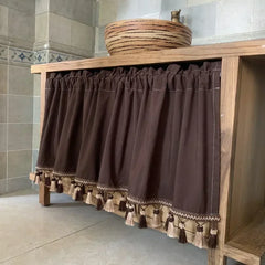 YICKYUE  -  Retro Nordic Coffee Door Curtain Half Curtain Dustproof  Half Shading Modern Short Curtain Tassels Valance  Kitchen Window