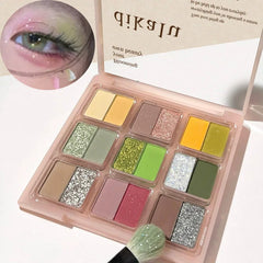 YICKYUE  -  18 Colors Low Saturation Pin Purple Korean Eyeshadow Palette Green Blue Matte Pearlescent Lasting Waterproof Glitter Eye Shadow