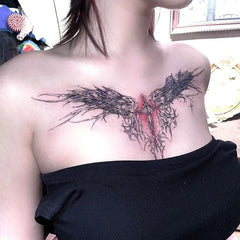 YICKYUE  -  Gothic Wings Cross Temporary Tattoos for Women Chest Back Sexy Art Tattoo Waterproof Fake Tattoo Lasting Tatuajes Temporales