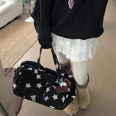 YICKYUE  -  Large Capaci Yoga Fitn Ort Trip Star Design Handbag Crossbody Bag Modern Neutral Sle Canvas Tote Bag for Daily Use