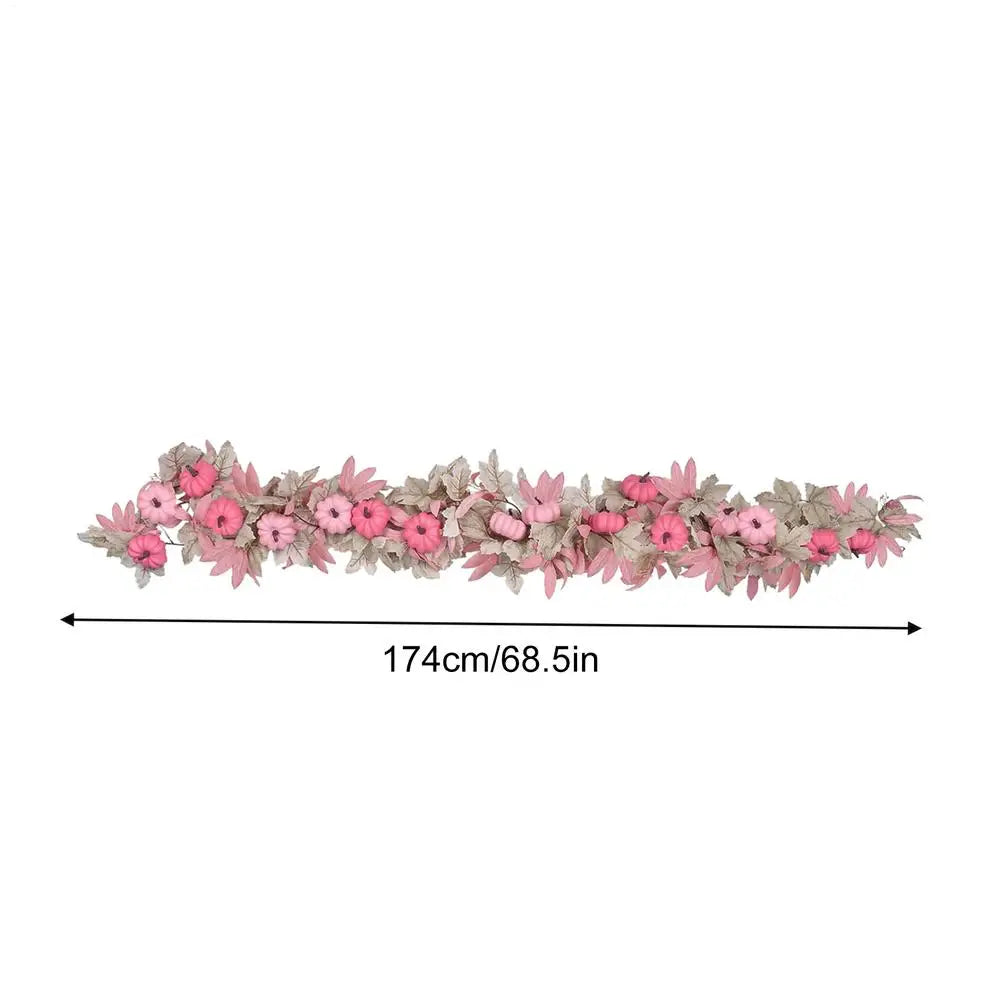 YICKYUE  -  Fall Garland for Mantle 5.7ft Pink Pumpkin Garland Halloween Decorations Decorative Thanksgiving Wreath for Window Fireplace