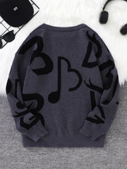 HEARUJOY  -  New Popular Autumn and Winter Letter Note Jacquard Pattern Pullover Sweater Casual Round Neck Contrast Color Knitted Men's Pullover