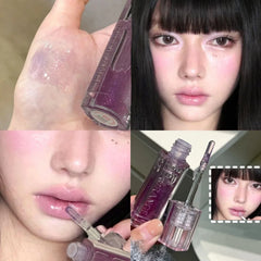 YICKYUE  -  Sparkling Glitter Lip Oil Moisturizing Hydrating Clear Transparent Grape Purple Mirror Water-Glossy Lip Glaze Makeup Plump Lips