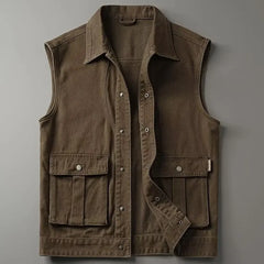 YICKYUE  -  Vintage Dark Brown Vest Coat Men Spring Autumn Outdoor Fishing Tank Top Casual Large Pocket Cargo Sleeveless Jacket Waistcoat