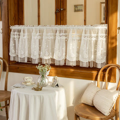 YICKYUE  -  White Lace Short Curtain Double-layer Bookcase Enclosure Kitchen Door Curtains Cafe Livingroom Window Kitchen Half Curtain Decor