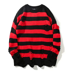 HEARUJOY  -  Pullovers Men Sweaters Striped Hole Tops Knitted Round Neck Full Sleeve Splice Simple Top Knit Casual Loose Autumn Winter 2025