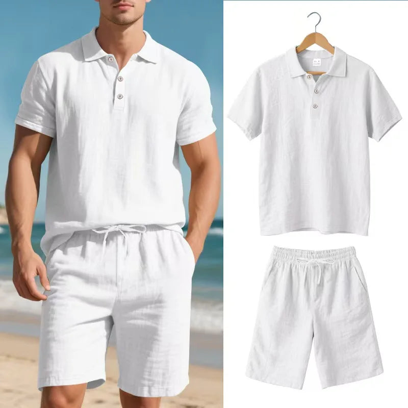 HEARUJOY  -  Spring Summer Men's Linen Suits Short-sleeved T-shirts Trousers Breathable Men's Casual Linen Two-piece Sets For Male Outfits