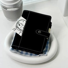 YICKYUE  -  Black PU  A7 Loose Leaf Binder Journal Notebook Diary Cover Ring Planners Organizer Easy Carrying Agenda