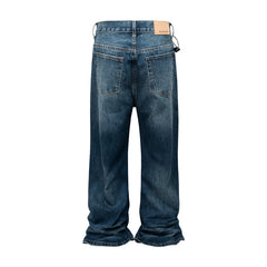 Hearujoy Vintage Wrinkle Textured Washed Denim Jeans Mens and Womens Casual Loose Jeans Streetwear Baggy Pockets Cargo Pants Oversized