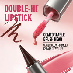 YICKYUE  -  2 in1 Tapered Gradient Lipliner Pen Nude Brown Mirror Glass Lip Gloss Waterproof Lip Contour Matte Lip Liner Non Stick Makeup