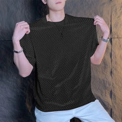 HEARUJOY  -  Men T Shirt Solid Color Velour O-neck Short Sleeve Summer Men Clothing Streetwear Korean Fashion Male Tee Tops