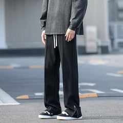 Hearujoy Side Zippers Straight Sweatpants Men Solid Color Harem Pants Male Korean Loose Casual Streetwear Sport Trousers White/Black