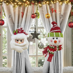 YICKYUE  -  Festive Santa Snowman Curtain Clips Retro Plaid Christmas Window Decorations Holiday Curtain Hooks for Home Festival Decor Gifts