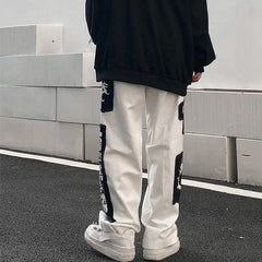 Hearujoy 2024 Y2K Wide Leg Pants Black Cargo Trousers Male Hip Hop White Casual Harajuku Gothic Japanese Streetwear Patchwork 5XL