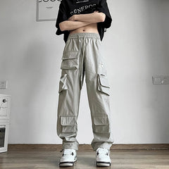Hearujoy Parachute Cargo Pants for Men Summer Techwear Quick Dry Trousers Male Black Japanese Streetwear Hip Hop Gray Pocket