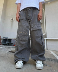Hearujoy Hip hop casual Y2k high-waisted jeans Men street fashion elastic waisted pants Retro trend Harajuku couple loose cargo pants