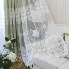 YICKYUE  -  European Milk Embroidery Curtains for Living Dining Room Bedroom French Lace Half Blackout Window Screen Korean Green Custom
