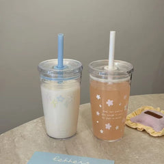 YICKYUE  -  Summer Stylish Clear Straw Cup Large Capacity with Silicone Lid & Wide Straw Portable New Design Transparent Drink Cup Daily Use