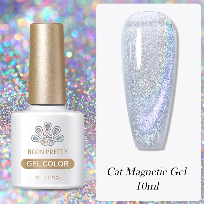YICKYUE  -  10ml Spring Green Cat Magnetic Gel Nail Polish for Nails Design Glitter Semi Permanent Sparkling Magnet Nail Gel