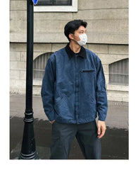 HEARUJOY  -  American Trendy Tooling Mens Jackets Vintage Solid Distressed Bomber Coats Patchwork Zipper Pocket High Street Short Outwear
