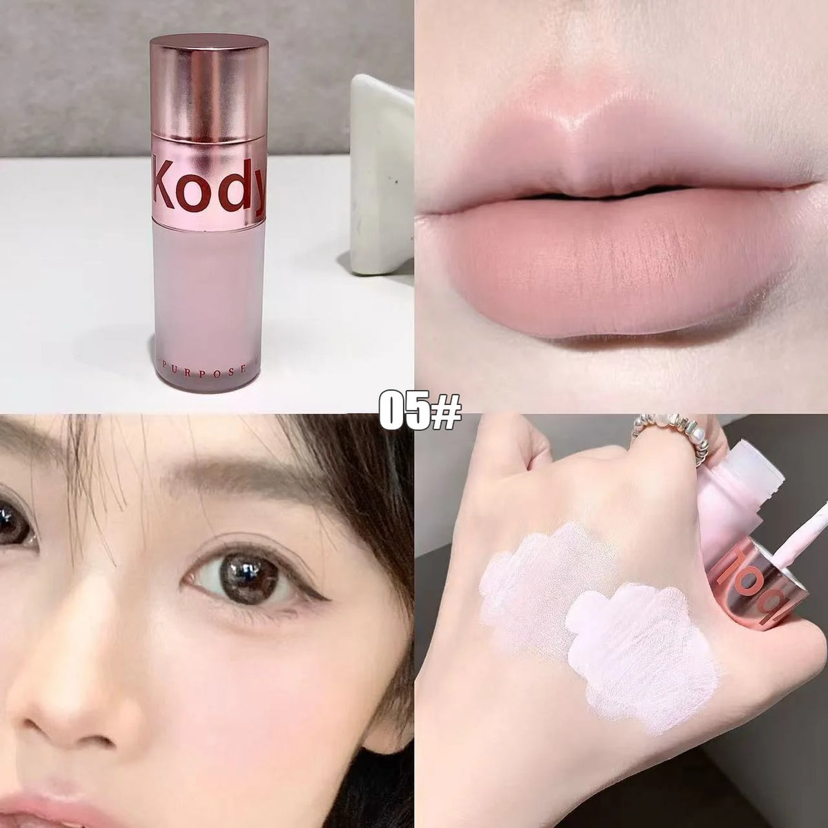 YICKYUE  -  Lip&Cheek Double-ended Makeup Lip Mud Matte Rose Red Lip Tint Peach Blusher Lasting Natual Mousse with Silicone Blending Brush
