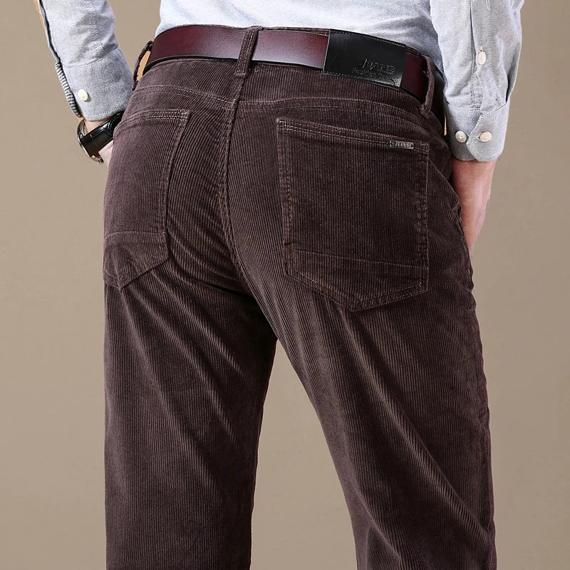 HEARUJOY  -  Autumn and Winter Men's Corduroy Casual Pants Business Fashion Elastic Regular Fit Stretch Trousers Male Black Khaki Coffee Navy