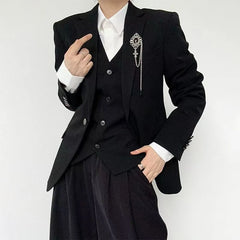 HEARUJOY  -  Unisex Black Grey Blazer Vest Edgy Slim Fit Suits Vest with High End Tailored Design for Men Women