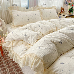 YICKYUE  -  French Korean Style Butterfly Lace Bedding Set and Components Soft Cotton Duvet Cover Set Bed Sheet Pillowcases for Bedroom