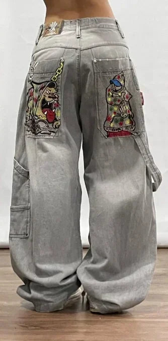 Hearujoy Y2K New Fashion washing Embroidery Loose Jeans Men Women Street Casual Joker Mopping Oversized Wide leg Pants Couple denim Jeans