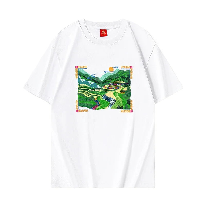 HEARUJOY  -  Mens T Shirts Coton Embroidery T Shirt Man Women Chinese Tees Graphic Tees Short Sleeve Casual Loose High Quality Summer Tops
