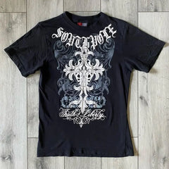 Hearujoy Y2K Retro Gothic Skull Print T-shirt American Street Fashion Oversize Short Sleeves Men Hip Hop Punk Harajuku Casual Cotton Tops