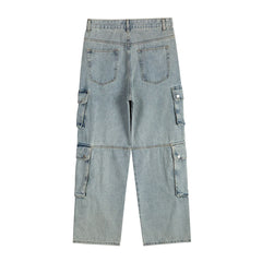 Hearujoy Side Pocket Washed Light Blue Baggy Jeans for Men Pantalones Hombre Y2k Straight Casual Denim Trousers Oversized Cargo Pants
