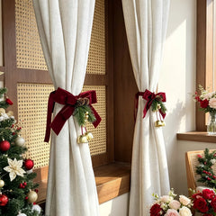YICKYUE  -  1/2pcs Christmas Red Curtain Tie-Backs, Curtain Tie-Back Additions, Red Bow, Pinecone, Golden Small Bell Decoration, Home Decor