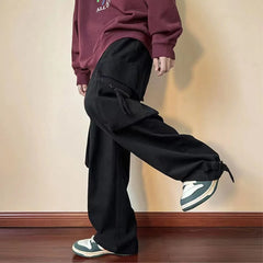 Hearujoy Y2K Red Cargo Pants for Men Harajuku Black Trousers Male Streetwear Hip Hop Pocket Loose Casual American Safari Style