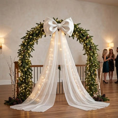 YICKYUE  -  Soft Velvet Christmas Large Bow Pendant Long Tulle Drapes Sheer Organza Tree Decorations Bow Non-Fall Giant Bow