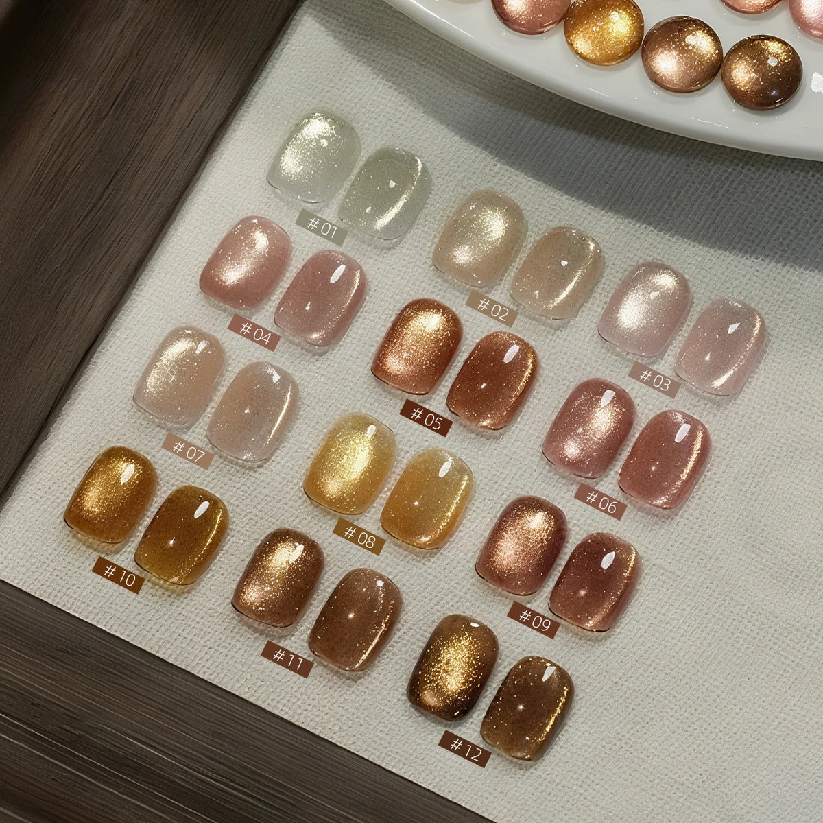 YICKYUE  -  1-12PCS Autumn Maillard Tortoise Shell Gelly Amber Gel Polish Crystal Gold Cat Eye Nail Polish Brown Nails Gold Nails